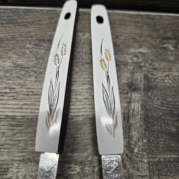 Ashton Stainless Serving Utensils Vintage MCM Set 1970s Black Gold Wheat White - Picture 3 of 4